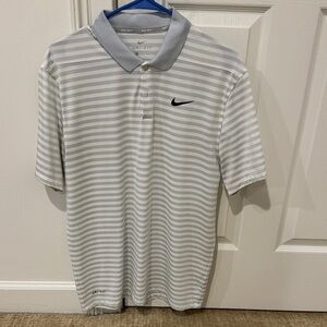 Nike Men's Gray and White Striped Polo Shirt